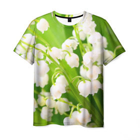 Мужская футболка 3D с принтом Ландыши в Тюмени, 100% полиэфир | прямой крой, круглый вырез горловины, длина до линии бедер | весна | ландыш | цветок