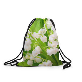 Рюкзак-мешок 3D с принтом Ландыши в Тюмени, 100% полиэстер | плотность ткани — 200 г/м2, размер — 35 х 45 см; лямки — толстые шнурки, застежка на шнуровке, без карманов и подкладки | весна | ландыш | цветок