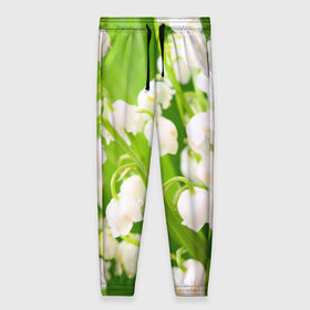 Женские брюки 3D с принтом Ландыши в Тюмени, полиэстер 100% | прямой крой, два кармана без застежек по бокам, с мягкой трикотажной резинкой на поясе и по низу штанин. В поясе для дополнительного комфорта — широкие завязки | весна | ландыш | цветок