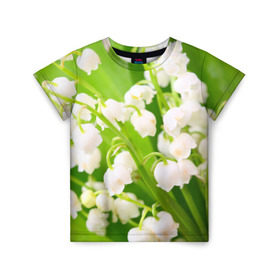 Детская футболка 3D с принтом Ландыши в Тюмени, 100% гипоаллергенный полиэфир | прямой крой, круглый вырез горловины, длина до линии бедер, чуть спущенное плечо, ткань немного тянется | Тематика изображения на принте: весна | ландыш | цветок