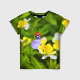 Детская футболка 3D с принтом Природа в Тюмени, 100% гипоаллергенный полиэфир | прямой крой, круглый вырез горловины, длина до линии бедер, чуть спущенное плечо, ткань немного тянется | божья коровка | красота | природа | цветок