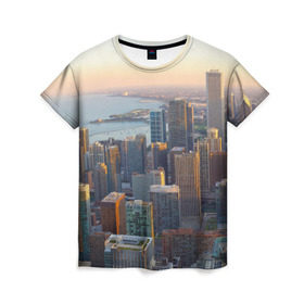 Женская футболка 3D с принтом Нью-Йорк в Тюмени, 100% полиэфир ( синтетическое хлопкоподобное полотно) | прямой крой, круглый вырез горловины, длина до линии бедер | america | new york | usa | америка | высотки | мегаполис | нью йорк | столица мира | сша | штаты
