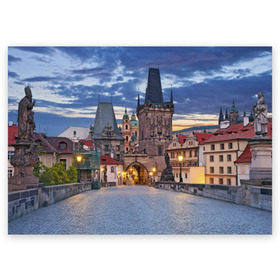 Поздравительная открытка с принтом Прага в Тюмени, 100% бумага | плотность бумаги 280 г/м2, матовая, на обратной стороне линовка и место для марки
 | czech republic | europe | prague | европа | ес | каникулы | мосты | отпуск | прага | туризм | хоккей | чехия