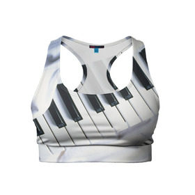Женский спортивный топ 3D с принтом Клавиши в Тюмени, 82% полиэстер, 18% спандекс Ткань безопасна для здоровья, позволяет коже дышать, не мнется и не растягивается |  | белая | клавиши | музыка | пианино | черная