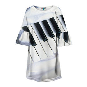 Детское платье 3D с принтом Клавиши в Тюмени, 100% полиэстер | прямой силуэт, чуть расширенный к низу. Круглая горловина, на рукавах — воланы | Тематика изображения на принте: белая | клавиши | музыка | пианино | черная