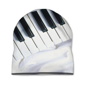 Шапка 3D с принтом Клавиши в Тюмени, 100% полиэстер | универсальный размер, печать по всей поверхности изделия | белая | клавиши | музыка | пианино | черная