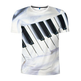 Мужская футболка 3D спортивная с принтом Клавиши в Тюмени, 100% полиэстер с улучшенными характеристиками | приталенный силуэт, круглая горловина, широкие плечи, сужается к линии бедра | белая | клавиши | музыка | пианино | черная