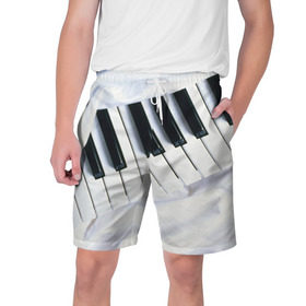 Мужские шорты 3D с принтом Клавиши в Тюмени,  полиэстер 100% | прямой крой, два кармана без застежек по бокам. Мягкая трикотажная резинка на поясе, внутри которой широкие завязки. Длина чуть выше колен | белая | клавиши | музыка | пианино | черная
