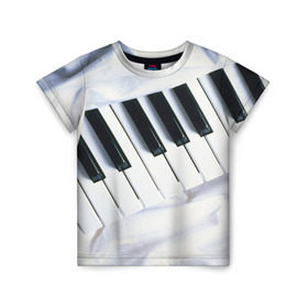 Детская футболка 3D с принтом Клавиши в Тюмени, 100% гипоаллергенный полиэфир | прямой крой, круглый вырез горловины, длина до линии бедер, чуть спущенное плечо, ткань немного тянется | белая | клавиши | музыка | пианино | черная