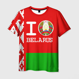 Мужская футболка 3D с принтом Люблю Беларусь 4 в Тюмени, 100% полиэфир | прямой крой, круглый вырез горловины, длина до линии бедер | Тематика изображения на принте: belarus | love | беларусь | люблю