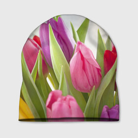 Шапка 3D с принтом Тюльпаны в Тюмени, 100% полиэстер | универсальный размер, печать по всей поверхности изделия | 8 марта | аромат | букет | вазон | великолепие | дача | девушки | женщины | краски | красота | куст | лужайка | милые цветы | огород | палитра | прелесть | радуга | растение | тюльпаны