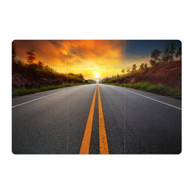 Магнитный плакат 3Х2 с принтом Дорога в закат в Тюмени, Полимерный материал с магнитным слоем | 6 деталей размером 9*9 см | автобус | автостоп | будущее | движение | дорога | закат | заря | маршрут | машина | мотоцикл | небо | приключения | природа | путь | рассвет | солнце | трасса | шоссе