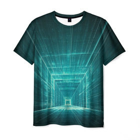 Мужская футболка 3D с принтом Цифровой тоннель в Тюмени, 100% полиэфир | прямой крой, круглый вырез горловины, длина до линии бедер | глубины сознания | интернет | коридор | матрица | оптическая иллюзия | секрет | сеть | тайна | тоннель