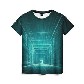 Женская футболка 3D с принтом Цифровой тоннель в Тюмени, 100% полиэфир ( синтетическое хлопкоподобное полотно) | прямой крой, круглый вырез горловины, длина до линии бедер | глубины сознания | интернет | коридор | матрица | оптическая иллюзия | секрет | сеть | тайна | тоннель