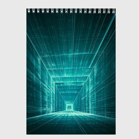 Скетчбук с принтом Цифровой тоннель в Тюмени, 100% бумага
 | 48 листов, плотность листов — 100 г/м2, плотность картонной обложки — 250 г/м2. Листы скреплены сверху удобной пружинной спиралью | Тематика изображения на принте: глубины сознания | интернет | коридор | матрица | оптическая иллюзия | секрет | сеть | тайна | тоннель