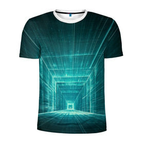Мужская футболка 3D спортивная с принтом Цифровой тоннель в Тюмени, 100% полиэстер с улучшенными характеристиками | приталенный силуэт, круглая горловина, широкие плечи, сужается к линии бедра | глубины сознания | интернет | коридор | матрица | оптическая иллюзия | секрет | сеть | тайна | тоннель