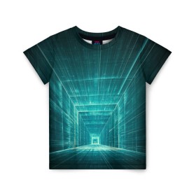 Детская футболка 3D с принтом Цифровой тоннель в Тюмени, 100% гипоаллергенный полиэфир | прямой крой, круглый вырез горловины, длина до линии бедер, чуть спущенное плечо, ткань немного тянется | глубины сознания | интернет | коридор | матрица | оптическая иллюзия | секрет | сеть | тайна | тоннель