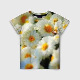 Детская футболка 3D с принтом Хризантемы в Тюмени, 100% гипоаллергенный полиэфир | прямой крой, круглый вырез горловины, длина до линии бедер, чуть спущенное плечо, ткань немного тянется | белая | букет | красота | хризантема | цветок