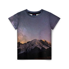 Детская футболка 3D с принтом Звездное небо в Тюмени, 100% гипоаллергенный полиэфир | прямой крой, круглый вырез горловины, длина до линии бедер, чуть спущенное плечо, ткань немного тянется | горы | звезды | космос | небо | ночь