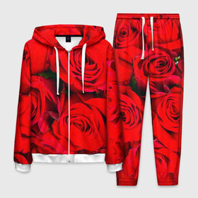 Мужской костюм 3D с принтом Розы в Тюмени, 100% полиэстер | Манжеты и пояс оформлены тканевой резинкой, двухслойный капюшон со шнурком для регулировки, карманы спереди | букет | красная | лепестки | роза | цветы