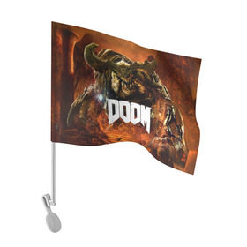 Флаг для автомобиля с принтом Doom 4 Hell Cyberdemon в Тюмени, 100% полиэстер | Размер: 30*21 см | Тематика изображения на принте: cyberdemon | demon | doom | hell | дум