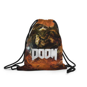 Рюкзак-мешок 3D с принтом Doom 4 Hell Cyberdemon в Тюмени, 100% полиэстер | плотность ткани — 200 г/м2, размер — 35 х 45 см; лямки — толстые шнурки, застежка на шнуровке, без карманов и подкладки | cyberdemon | demon | doom | hell | дум