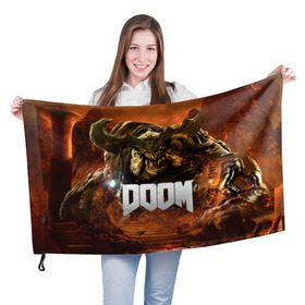 Флаг 3D с принтом Doom 4 Hell Cyberdemon в Тюмени, 100% полиэстер | плотность ткани — 95 г/м2, размер — 67 х 109 см. Принт наносится с одной стороны | Тематика изображения на принте: cyberdemon | demon | doom | hell | дум