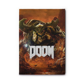 Обложка для автодокументов с принтом Doom 4 Hell Cyberdemon в Тюмени, натуральная кожа |  размер 19,9*13 см; внутри 4 больших “конверта” для документов и один маленький отдел — туда идеально встанут права | cyberdemon | demon | doom | hell | дум