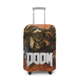 Чехол для чемодана 3D с принтом Doom 4 Hell Cyberdemon в Тюмени, 86% полиэфир, 14% спандекс | двустороннее нанесение принта, прорези для ручек и колес | Тематика изображения на принте: cyberdemon | demon | doom | hell | дум