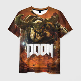 Мужская футболка 3D с принтом Doom 4 Hell Cyberdemon в Тюмени, 100% полиэфир | прямой крой, круглый вырез горловины, длина до линии бедер | Тематика изображения на принте: cyberdemon | demon | doom | hell | дум