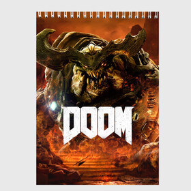 Скетчбук с принтом Doom 4 Hell Cyberdemon в Тюмени, 100% бумага
 | 48 листов, плотность листов — 100 г/м2, плотность картонной обложки — 250 г/м2. Листы скреплены сверху удобной пружинной спиралью | cyberdemon | demon | doom | hell | дум