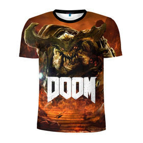 Мужская футболка 3D спортивная с принтом Doom 4 Hell Cyberdemon в Тюмени, 100% полиэстер с улучшенными характеристиками | приталенный силуэт, круглая горловина, широкие плечи, сужается к линии бедра | cyberdemon | demon | doom | hell | дум