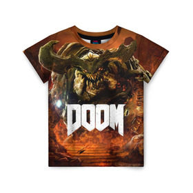 Детская футболка 3D с принтом Doom 4 Hell Cyberdemon в Тюмени, 100% гипоаллергенный полиэфир | прямой крой, круглый вырез горловины, длина до линии бедер, чуть спущенное плечо, ткань немного тянется | Тематика изображения на принте: cyberdemon | demon | doom | hell | дум