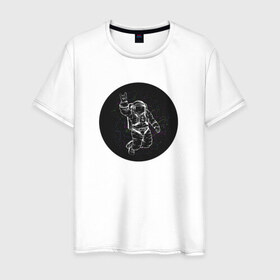 Мужская футболка хлопок с принтом Космонавт 9.9 в Тюмени, 100% хлопок | прямой крой, круглый вырез горловины, длина до линии бедер, слегка спущенное плечо. | astro | moon | space | star | stars | астронавт | звезды | земля | космонавт | космос | луна | скафандр