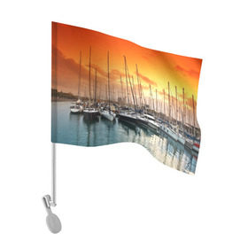 Флаг для автомобиля с принтом Barcelona в Тюмени, 100% полиэстер | Размер: 30*21 см | barcelona | spain | барселона | европа | закат | испания | каталония | море | парусник | фрегат | яхта