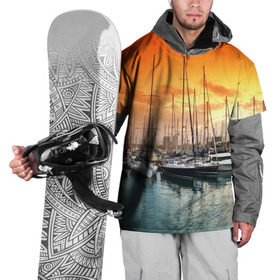 Накидка на куртку 3D с принтом Barcelona в Тюмени, 100% полиэстер |  | barcelona | spain | барселона | европа | закат | испания | каталония | море | парусник | фрегат | яхта