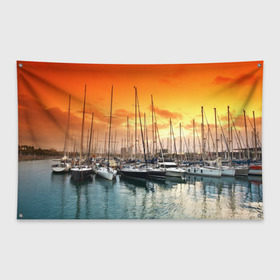 Флаг-баннер с принтом Barcelona в Тюмени, 100% полиэстер | размер 67 х 109 см, плотность ткани — 95 г/м2; по краям флага есть четыре люверса для крепления | barcelona | spain | барселона | европа | закат | испания | каталония | море | парусник | фрегат | яхта