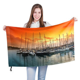 Флаг 3D с принтом Barcelona в Тюмени, 100% полиэстер | плотность ткани — 95 г/м2, размер — 67 х 109 см. Принт наносится с одной стороны | barcelona | spain | барселона | европа | закат | испания | каталония | море | парусник | фрегат | яхта
