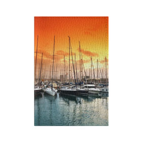 Обложка для паспорта матовая кожа с принтом Barcelona в Тюмени, натуральная матовая кожа | размер 19,3 х 13,7 см; прозрачные пластиковые крепления | barcelona | spain | барселона | европа | закат | испания | каталония | море | парусник | фрегат | яхта