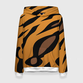 Женская толстовка 3D с принтом Шерсть тигра в Тюмени, 100% полиэстер  | двухслойный капюшон со шнурком для регулировки, мягкие манжеты на рукавах и по низу толстовки, спереди карман-кенгуру с мягким внутренним слоем. | Тематика изображения на принте: оранжевый | текстура | тигр