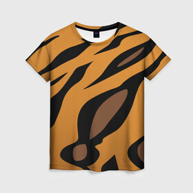 Женская футболка 3D с принтом Шерсть тигра в Тюмени, 100% полиэфир ( синтетическое хлопкоподобное полотно) | прямой крой, круглый вырез горловины, длина до линии бедер | Тематика изображения на принте: оранжевый | текстура | тигр