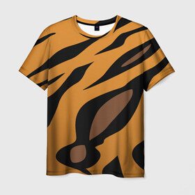 Мужская футболка 3D с принтом Шерсть тигра в Тюмени, 100% полиэфир | прямой крой, круглый вырез горловины, длина до линии бедер | оранжевый | текстура | тигр