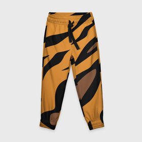 Детские брюки 3D с принтом Шерсть тигра в Тюмени, 100% полиэстер | манжеты по низу, эластичный пояс регулируется шнурком, по бокам два кармана без застежек, внутренняя часть кармана из мелкой сетки | оранжевый | текстура | тигр