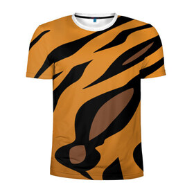Мужская футболка 3D спортивная с принтом Шерсть тигра в Тюмени, 100% полиэстер с улучшенными характеристиками | приталенный силуэт, круглая горловина, широкие плечи, сужается к линии бедра | Тематика изображения на принте: оранжевый | текстура | тигр