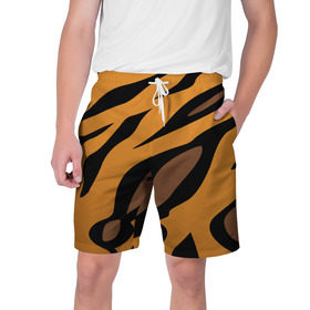 Мужские шорты 3D с принтом Шерсть тигра в Тюмени,  полиэстер 100% | прямой крой, два кармана без застежек по бокам. Мягкая трикотажная резинка на поясе, внутри которой широкие завязки. Длина чуть выше колен | оранжевый | текстура | тигр