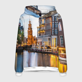 Мужская толстовка 3D с принтом Амстердам в Тюмени, 100% полиэстер | двухслойный капюшон со шнурком для регулировки, мягкие манжеты на рукавах и по низу толстовки, спереди карман-кенгуру с мягким внутренним слоем. | Тематика изображения на принте: нидерланды | пейзаж
