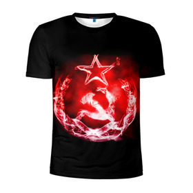 Мужская футболка 3D спортивная с принтом СССР 7 в Тюмени, 100% полиэстер с улучшенными характеристиками | приталенный силуэт, круглая горловина, широкие плечи, сужается к линии бедра | ussr | серп и молот | ссср