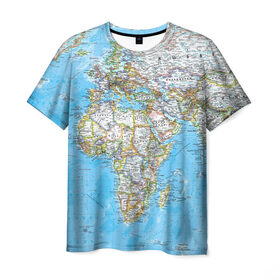 Мужская футболка 3D с принтом Карта 2 в Тюмени, 100% полиэфир | прямой крой, круглый вырез горловины, длина до линии бедер | map | world | карта | мир