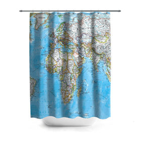 Штора 3D для ванной с принтом Карта 2 в Тюмени, 100% полиэстер | плотность материала — 100 г/м2. Стандартный размер — 146 см х 180 см. По верхнему краю — пластиковые люверсы для креплений. В комплекте 10 пластиковых колец | map | world | карта | мир