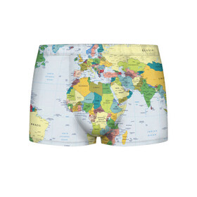Мужские трусы 3D с принтом Карта 9 в Тюмени, 50% хлопок, 50% полиэстер | классическая посадка, на поясе мягкая тканевая резинка | map | world | карта | мир